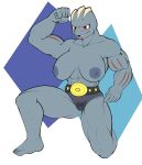  big_breasts breasts fangs female flexing fours_(artist) genitals hi_res humanoid kneeling machoke muscular muscular_female nintendo nude pok&eacute;mon pok&eacute;mon_(species) pubes pussy red_eyes simple_background smile solo video_games 