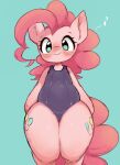  2020 91o42 absurd_res anthro blush clothing cutie_mark equid female friendship_is_magic green_eyes hasbro hi_res looking_at_viewer mammal my_little_pony one-piece_swimsuit pinkie_pie_(mlp) simple_background smile solo swimwear 