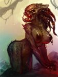  3:4 big_breasts branch breasts female humanoid looking_at_viewer monster neurodyne nipples nude open_mouth predator_(franchise) signature solo wet yautja 