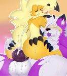  anal anal_penetration balls blindfold bodily_fluids cum cum_in_ass cum_inside duo erection genital_fluids genitals happy hi_res kitorie knot lycanroc male male/male male_penetrated male_penetrating male_penetrating_male midnight_lycanroc nintendo penetration pok&eacute;mon pok&eacute;mon_(species) tongue tongue_out video_games 