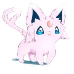  1:1 ambiguous_gender eeveelution espeon feral fluffy fluffy_tail fur mammal nintendo open_mouth paws pink_body pink_fur pok&eacute;mon pok&eacute;mon_(species) simple_background smile snoiifoxxo solo tuft video_games white_background 
