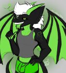  anthro bulge clothing dragon heatzone hi_res horn male markings shirt sketch solo tank_top tongue tongue_out topwear wings 