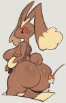  anthro big_breasts big_butt biped black_sclera breasts brown_body brown_fur butt butt_squish female fur hi_res huge_butt lagomorph leporid looking_at_viewer looking_back lopunny mammal nintendo nude pok&eacute;ball pok&eacute;mon pok&eacute;mon_(species) rear_view red_eyes simple_background solo squish submarine_screw tan_body tan_fur thick_thighs three-quarter_view video_games wide_hips 