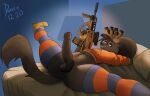  2020 absurd_res anthro artist_name australian_flag balls bed bedroom bedroom_eyes big_balls big_penis bottomless bottomless_anthro bottomless_male brown_body brown_fur brown_hair canid canine canis clothed clothing detailed_background digital_media_(artwork) duase eyelashes feet fingerless_gloves fingers fur furniture genitals girly gloves gun hair handwear hi_res hoodie huge_penis inner_ear_fluff inside long_socks looking_at_viewer lying male mammal narrowed_eyes navel on_back penis ranged_weapon rifle seductive sharp_teeth smile sniper_rifle solo spreading teeth topwear tuft vein weapon wolf yellow_eyes 