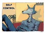  anthro beastars canid canine canis claws clothed clothing english_text furniture hi_res legoshi_(beastars) long_neck long_snout lying_on_sofa male mammal on_sofa plant plant_pot signature snout sofa solo text ulric_picard wolf 