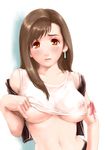 artist_request blush breasts brown_hair covered_nipples final_fantasy final_fantasy_vii final_fantasy_vii_advent_children large_breasts long_hair midriff nipples see-through solo tears tifa_lockhart underboob upper_body 