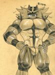  5_fingers abs anthro biceps big_muscles bodily_fluids breath bulge clothed clothing felid fingers hands_on_hips hi_res incineroar looking_at_viewer male mammal muscular muscular_anthro muscular_male muscular_thighs nintendo onomatopoeia panting pecs pok&eacute;mon pok&eacute;mon_(species) pose quads roaring sharp_teeth solo sound_effects standing stripes sweat teeth text thick_thighs traditional_media_(artwork) tush underwear underwear_only video_games 