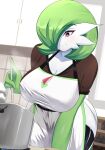  big_breasts breasts cleavage clothed clothing cooking female gardevoir green_hair hair hi_res kitchen nintendo not_furry pok&eacute;mon pok&eacute;mon_(species) pot_(disambiguation) sana!rpg solo video_games white_body 