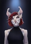  2021 anthro blue_eyes breasts canid canine canis clothed clothing deeless digital_media_(artwork) domestic_dog ear_piercing eyebrows eyelashes female fur hair hi_res looking_at_viewer mammal piercing red_hair solo teeth 