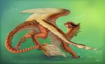  ambiguous_gender brown_body brown_feathers brown_fur claws dragon feathered_dragon feathered_wings feathers feral fur furred_dragon hair hi_res horn keltaan orange_body orange_feathers orange_fur orange_hair smile solo wings 