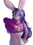  absurd_res acerola_(kemari) anthro bodily_fluids breasts claws clothed clothing clothing_lift female finger_claws fur hair hi_res kemari lagomorph leporid long_hair looking_at_viewer mammal messy_hair multicolored_body multicolored_fur multicolored_hair navel rabbit shirt shirt_lift smile solo sweat sweatdrop topwear two_tone_body two_tone_fur two_tone_hair under_boob undressing 