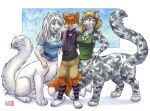  anthro arm_around_shoulders black_nose blonde_hair blue_eyes breasts canid canine chakat cleavage clothed clothing collar dog_tags felid felid_taur female fox fully_clothed fur green_eyes group hair kacey looking_at_another male mammal mammal_taur multi_tail orange_body orange_fur pink_nose scarf shirt tank_top taur topwear whiskers white_hair 