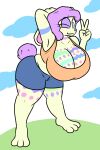  2:3 absurd_res anthro big_breasts breasts cleavage clothed clothing female hi_res huge_breasts lagomorph leporid mammal one_eye_closed rabbit skewedl0gic solo tattoo wink 