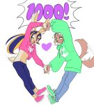  &lt;3 acerola_(kemari) anthro buckteeth canid canine canis clothing domestic_dog duo female fur hair hand_holding hi_res hoodie kemari lagomorph leporid lime_(kemari) long_hair looking_at_another looking_at_viewer mammal midriff multicolored_body multicolored_fur multicolored_hair navel number one_eye_closed open_mouth open_smile rabbit scut_tail smile tailwag teeth topwear two_tone_body two_tone_fur two_tone_hair wink 