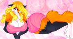  absurd_res anthro bed big_breasts blonde_hair blue_eyes breasts canid canine cassielink clothing dress female fox furniture hair hi_res invalid_tag lady_(disambiguation) legs mammal solo 