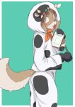  anthro canid canine canis clothing costume cow_costume domestic_dog freddie_(gundam_build_divers_re:rise) gundam gundam_build_divers_re:rise hi_res male mammal notebook solo tecoco tongue 