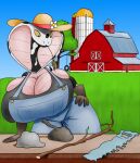  anthro barn breasts clothing cobra curvaceous curvy_figure female fine_art_parody herroverdober hourglass_figure overalls parody reptile saw scalie snake solo stick tools voluptuous 