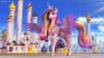  16:9 2021 3d_(artwork) 4k absurd_res clopician cloud cutie_mark detailed_background digital_media_(artwork) equid equine eyebrows eyelashes feathered_wings feathers female feral friendship_is_magic fur hasbro hi_res horn mammal my_little_pony outside pink_body pink_eyes pink_fur princess_cadance_(mlp) solo spread_wings teats widescreen winged_unicorn wings 