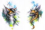 2021 absurd_res black_hair canid canine day detailed_background elkir fox green_eyes hair hi_res mammal outside smile traditional_media_(artwork) 