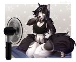  2021 anthro bastika black_hair black_nose breasts canid canine clothed clothing digital_media_(artwork) female green_eyes hair hi_res looking_at_viewer mammal midriff navel open_mouth teeth tongue 