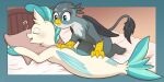  avian bed blue_eyes blush duo eyes_closed female fin fish friendship_is_magic furniture gabby_(mlp) gryphon male marine massage musical_note my_little_pony mythological_avian mythology pillow seahorse syngnathid syngnathiform talons terramar_(mlp) vavacung wings 