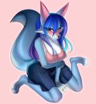  2021 anthro black_nose blue_eyes blue_hair breasts canid canine clothed clothing digital_media_(artwork) eyebrows eyelashes female hair hi_res mammal prsmrti solo 