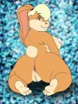  anthro big_butt blonde_hair blue_eyes breasts butt cake_top clothing digital_media_(artwork) female fur genitals gloves hair handwear hi_res lagomorph leporid lola_bunny looking_at_viewer looney_tunes mammal pussy rabbit smile solo space_jam teeth warner_brothers 