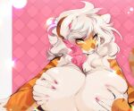  2021 5_fingers anthro bedroom_eyes big_breasts breast_fondling breast_play breast_squeeze breasts buxbi_(character) colored_fingernails colored_nails felid female fingernails fingers fireflufferz fondling fur hair hand_on_breast looking_at_viewer mammal nails narrowed_eyes orange_body orange_eyes orange_fur pantherine seductive self_fondle snout tiger white_hair 