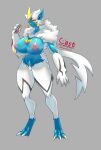  absurd_res anthro areola big_breasts blue_body blue_fur breasts female fur grey_background hi_res legendary_pok&eacute;mon nintendo nipples pok&eacute;mon pok&eacute;mon_(species) simple_background solo the_lost_artist video_games white_body white_fur zeraora 