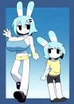  2021 4_fingers angstrom anthro big_breasts blue_hair breasts brother brother_and_sister clothed clothing duo female fingers hair hi_res lagomorph leporid male mammal marco_(angstrom) molly_(angstrom) rabbit scut_tail sibling sister young 
