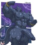 abs absurd_res anthro balls biceps big_muscles big_pecs big_penis black_body bracelet dragon erection flexing genitals hi_res huge_muscles huge_penis jewelry male masterelrest muscular muscular_anthro muscular_male muscular_thighs nipples nude pecs penis red_eyes solo thick_thighs 