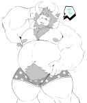  2021 absurd_res anthro armpit_hair asgore_dreemurr belly biceps big_belly big_bulge big_muscles blush bodily_fluids body_hair boss_monster bovid bulge caprine chest_hair clothing dialogue_box eyebrows eyes_closed fur goat greyscale hair hand_behind_head happy_trail hi_res horn long_ears male mammal mane monochrome moobs musclegut muscular muscular_anthro muscular_male navel nipples overweight overweight_anthro overweight_male pecs pubes simple_background smile solo splashburr standing sweat sweatdrop thick_thighs tuft undertale underwear video_games white_background 