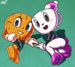  2021 animate_inanimate buttercup_(revtilian) clock clothed clothing cup cuphead_(game) duo fan_character for_a_head gloves grin handwear high_heels humanoid loki_(tv_series) looking_at_viewer looking_back looking_back_at_viewer lying marvel miss_minutes not_furry object_head on_side open_mouth open_smile revtilian smile upskirt video_games waddling_head 