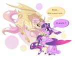  bat_pony dialogue english_text equid equine fangs flutterbat_(mlp) fluttershy_(mlp) friendship_is_magic hair hi_res horn mammal marbola membrane_(anatomy) membranous_wings my_little_pony pink_hair purple_hair text thought_bubble twilight_sparkle_(mlp) winged_unicorn wings 