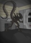  2020 absurd_res airlock alien alien:_isolation alien_(franchise) anus bodily_fluids detailed_background digital_media_(artwork) drooling fangs female furniture genital_fluids genitals hi_res lamp looking_at_viewer looking_back open_mouth pussy pussy_juice raised_tail saliva solo turned_around xenomorph xenopera xenophilia 