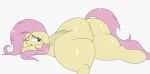  absurd_res airsicksubset bat_wings butt cutie_mark equid equine female feral flutterbat_(mlp) fluttershy_(mlp) friendship_is_magic fur girly glistening glistening_body glistening_skin hair hasbro hi_res horse looking_back lying mammal membrane_(anatomy) membranous_wings my_little_pony on_front one_eye_closed pegasus pink_hair pony red_eyes solo suggestive thick_thighs wings yellow_body 