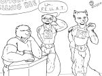  2007 anthro beachfox biped black_and_white blush canid canine clothing competition dated ear_piercing ear_ring english_text fox genital_outline group lutrine male mammal monochrome mustelid piercing smile spelling text topwear ursid webcomic xkcd 