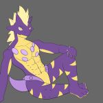  1:1 3loy abs absurd_res amped_toxtricity anthro digital_media_(artwork) hi_res male muscular muscular_anthro muscular_male nintendo pecs pok&eacute;mon pok&eacute;mon_(species) purple_body scalie smile solo toxtricity video_games yellow_body 