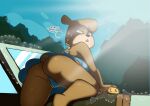  anthro bikini bikini_thong bottomwear butt car cindy_bear clothing dialogue dyriuck_kaos english_text female hanna-barbera hi_res jellystone_(hbo_max) mammal oddrich skirt solo swimwear text ursid vehicle yogi_bear 