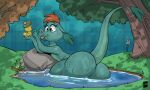  ambiguous_gender anatid anseriform anthro avian big_butt bird blep butt duck female hi_res joaoppereiraus larger_female loch_ness_monster nessie_(disney) nude size_difference tongue tongue_out 