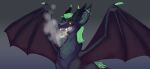  absurd_res anthro basil_eisen black_body black_fur bodily_fluids dragon duo feral fur green_hair hair hi_res male male/male mammal oral_vore rodent saliva saliva_string scalie size_difference spread_wings sulfur_(evetheone) toxic_soda vore western_dragon wings yellow_eyes 