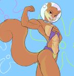  abs anthro bikini breasts brown_body brown_eyes brown_fur buckteeth butt clothing f_draws female flexing fur hi_res looking_at_viewer mammal muscular muscular_arms muscular_female nickelodeon plant rodent sandy_cheeks sciurid smile solo spongebob_squarepants swimwear teeth tree tree_squirrel underwater water 