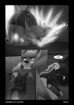  2021 anthro barefoot belt biped black_border border buckteeth bulletproof_vest canid canine canis cheek_tuft clothed clothing comic dialogue disney elbow_tufts english_text eyes_closed facial_tuft feet female fight fox foxxj gloves_(marking) greyscale group head_tuft hi_res judy_hopps knife lagomorph leporid lying male mammal markings monochrome motion_lines nick_wilde on_back on_front on_top rabbit sleeping sound_effects speech_bubble teeth text tuft unconscious utility_belt wolf zootopia zzz 