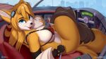  16:9 anthro bottomless bra breast_grab breasts canid canine clothed clothing cockpit crossgender discordthege female fox hand_on_breast hi_res looking_at_viewer looking_back mammal miles_prower mtf_crossgender pants_down partially_clothed sega solo sonic_the_hedgehog_(series) thick_thighs underwear vehicle widescreen yellow_body 