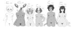  annoyed anthro antlers bashful big_breasts bouncing_breasts breast_size_difference breasts chest_tuft cigarette cigarette_burn domestic_cat doris_(sleepiness18) elma_(sleepiness18) embarrassed eve_(sleepiness18) felid feline felis female front_view genitals grope group hair hands_behind_head hi_res holding_cigarette horn ina_(sleepiness18) kemono lineup mammal mephitid monochrome navel nervous nervous_smile nicole_(sleepiness18) nipples nude pubes pussy short_hair simple_background skunk sleepiness18 small_breasts smoking suima_(sleepiness18) take_your_pick thigh_gap tuft wide_hips 