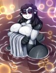  2021 absurd_res anthro black_nose blush breasts dated eyes_closed female giant_panda hi_res mammal petal_(kilinah) signature smile solo superix thick_thighs ursid water wet wet_body 