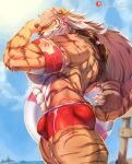  abs absurd_res anthro armband beach biceps biped black_nose booboo34 bulge clothing day detailed_background eyebrows felid floatie fur green_eyes hair hat headgear headwear hi_res humanoid_hands inner_ear_fluff lifeguard long_hair male mammal multicolored_body multicolored_fur muscular muscular_anthro muscular_male muscular_thighs nipples orange_body orange_fur orange_tail outside pang pantherine patreon pecs red_clothing red_swimming_trunks red_swimwear sdorica seaside striped_body striped_fur striped_tail stripes swimming_trunks swimwear text thick_eyebrows tied_hair tiger tuft two_tone_body two_tone_fur url white_body white_eyebrows white_fur white_hair 