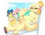  animal_crossing ankha_(animal_crossing) anthro big_breasts big_butt bikini breast_size_difference breasts bulging_breasts bulumble-bee butt canid canine canis cleavage clothed clothing domestic_dog felid feline female huge_breasts huge_butt human isabelle_(animal_crossing) mammal nintendo shih_tzu swimwear thick_thighs toy_dog video_games villager_(animal_crossing) wide_hips 