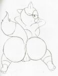  2016 adventure_time anthro anus big_breasts big_butt black_and_white breasts butt cake_the_cat camel_toe cartoon_network clothing clothing_aside domestic_cat felid feline felis female genital_outline graphite_(artwork) hi_res huge_butt looking_at_viewer looking_back looking_back_at_viewer mammal monochrome panties panties_aside pervymarioman presenting presenting_hindquarters pussy_outline raised_tail rear_view smile solo thick_thighs traditional_media_(artwork) underwear underwear_aside video_games 