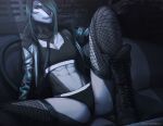  abs acrador anthro boots camel_toe canid canine canis clothing collar detailed_background female fishnet fishnet_legwear footwear hastogs jackal leash legwear mammal nova_(hastogs) panties sitting solo underwear 